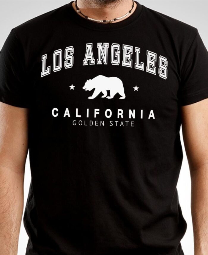 Los Angeles Men’s Black T-Shirt – Grizzly Bear And Golden State Design