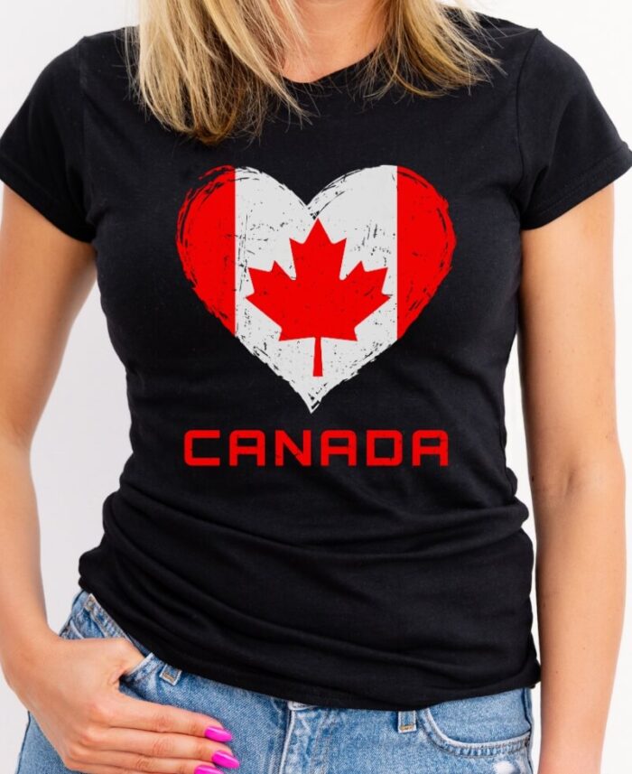 Canada Flag In Heart Women's Black T-Shirt