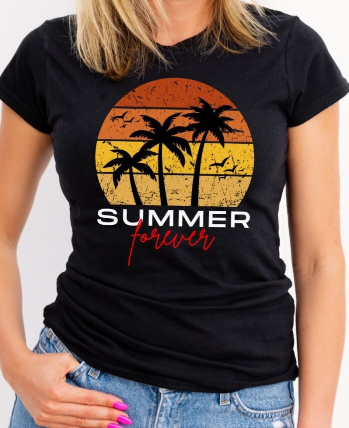 Summer Forever Palm Trees Vintage Retro Women's Black T-Shirt